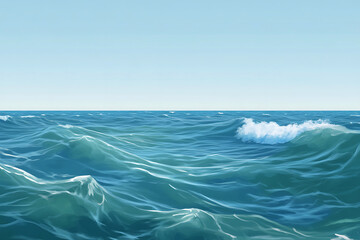 Fototapeta premium Sweeping vista of a vast, turbulent ocean with powerful waves beneath a clear open sky