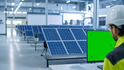 Technician Working On Solar Panels In Modern Factory - Powered by Adobe