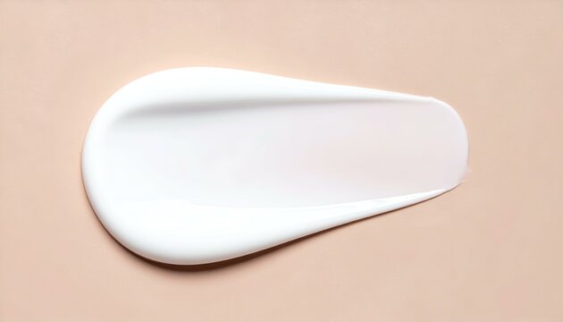 White cosmetic cream smear texture on a delicate beige background, showcasing product purity and smooth application, perfect for beauty and skincare advertising.