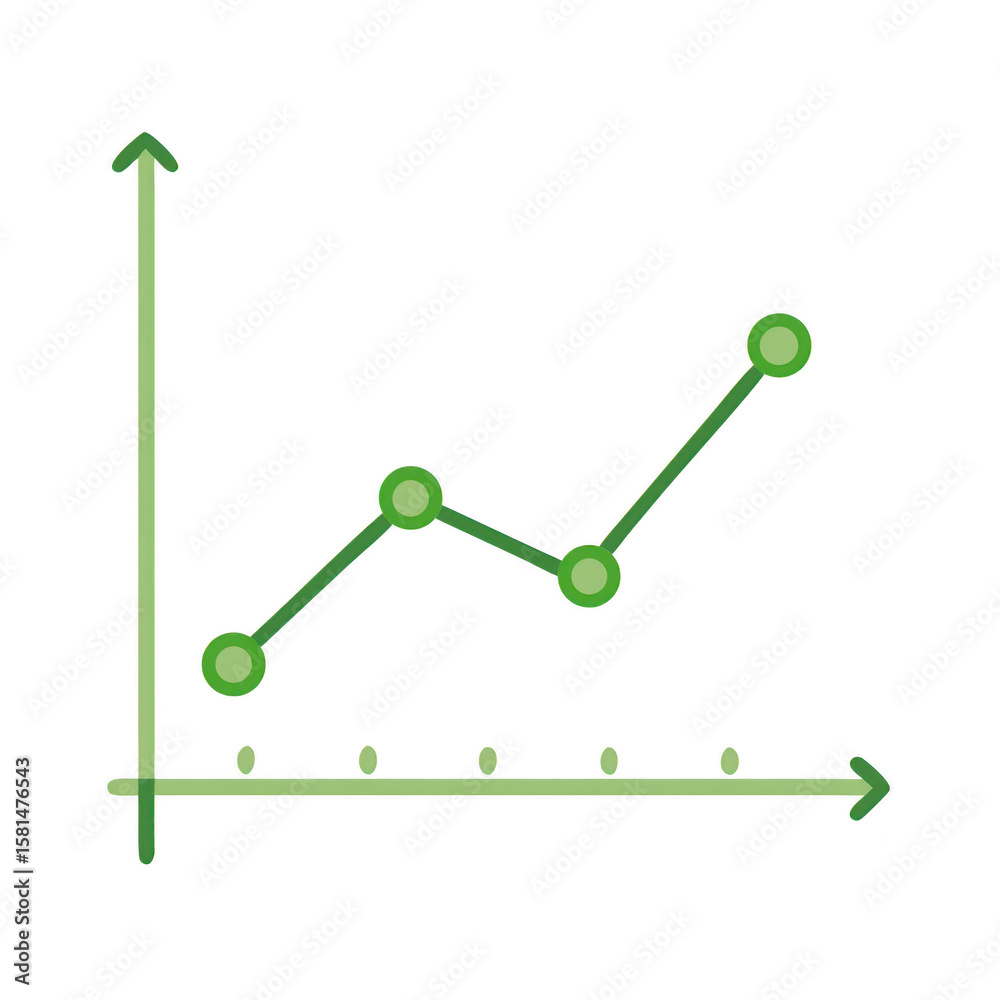 Poster green line graph with data points isolated on transparent background