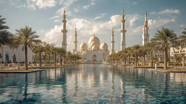 grand Islamic mosque large golden domes tall 4K Videos