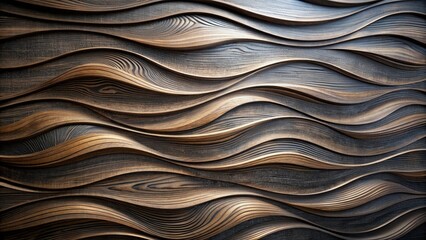 A captivating closeup of a wooden wall panel with a wavy texture, showcasing natural wood grain patterns