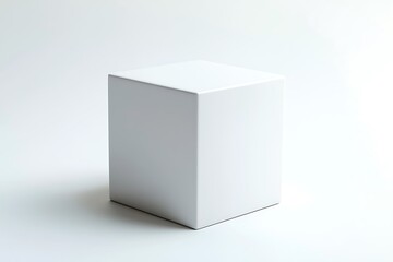 Clean, minimalist image of a solid white cube placed on a plain white background, perfect for modern product presentation