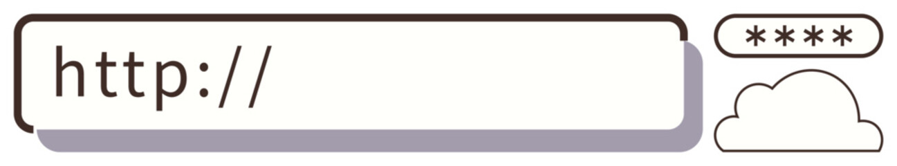 Address bar with http text, password field marked by asterisks, and cloud icon. Ideal for web security, encryption, privacy protection, online storage, cloud computing, cybersecurity data safety
