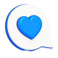 3D Blue Heart in White Speech Bubble Icon