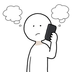 電話をしながら考えている人のイラスト
