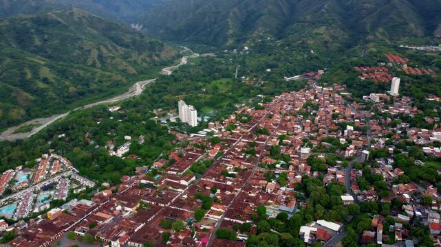 aerial view of tonusco and cauca river in Santa fe de Antioquia.