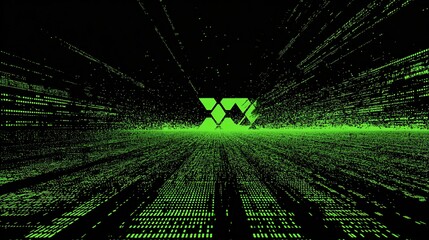 Dark tunnel, green digital code, abstract symbol