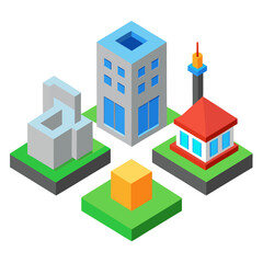 Fototapeta premium 3D Isometric City Buildings and Infrastructure