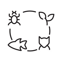 Line icon symbolizing the ecosystem, with interconnected plants and earth, representing biodiversity and environmental balance. editable stroke. vector illustration