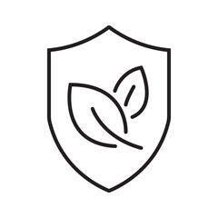 Outline icon of a shield with a leaf, representing environmental protection and eco safety measures. editable stroke. vector illustration