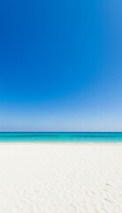 Fototapeta premium Peaceful sandy beach with crystal-clear water and empty horizon