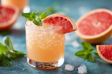 Fototapeta premium Gourmet Grapefruit Cocktail With Mint – Artistic Setup