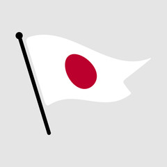 National flag of Japan. Japanese flag computer digital vector illustration icon design. Fluttering flagpole flag.