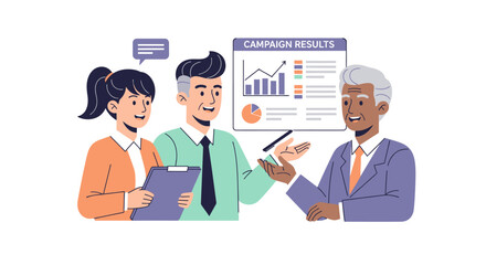 Fototapeta premium Business Team Discussing Campaign Results with Charts and Documents.
