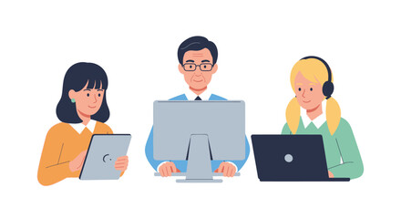 Obraz premium Diverse Team Working on Digital Devices in a Modern Office Setting.