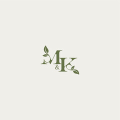 bold initial concept luxury wedding monogram design MK organic leaf logo letter