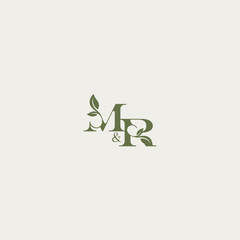 bold initial concept luxury wedding monogram design MR organic leaf logo letter