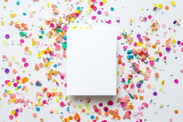 Blank white card surrounded by colorful confetti (1)
