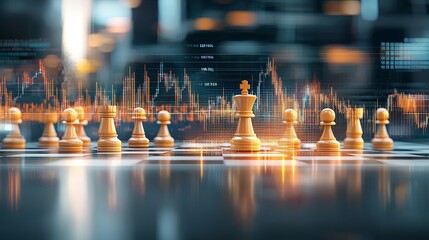 Strategic chess game in a digital landscape business arena graphic visualization modern environment high-tech viewpoint