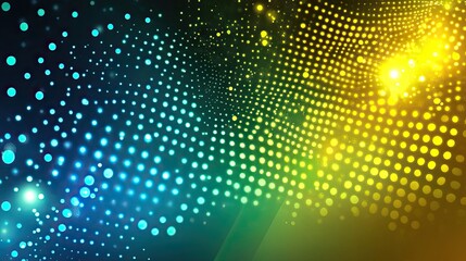 Abstract digital backdrop with glowing dots.  Dynamic swirling patterns of vibrant cyan and gold dots on a dark background.  Highlights and streaks of light create a futuristic, energetic feel