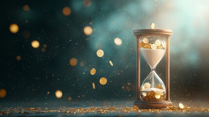 Time management and wealth symbolism studio digital art ethereal atmosphere close-up concept of time and money