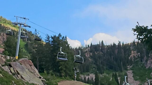 Ski chair lift dormant and unused for the summer waiting for the snow of winter