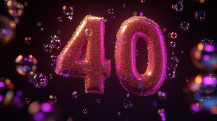 Forty, bubbly celebration, dark background, festive