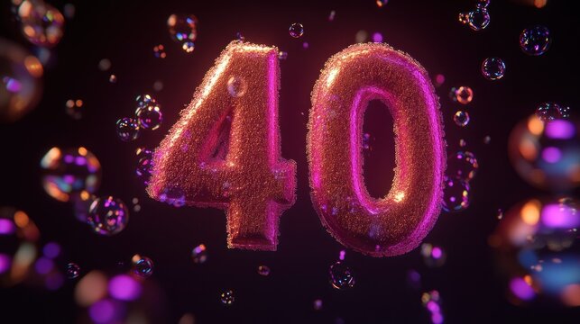 Forty, bubbly celebration, dark background, festive