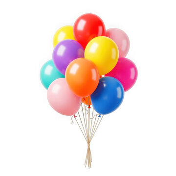 Fototapeta A vibrant bunch of assorted color balloons tied together isolated on transparent background