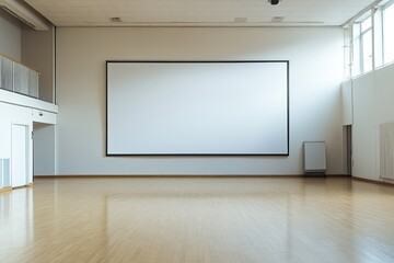 Empty hall with large blank screen