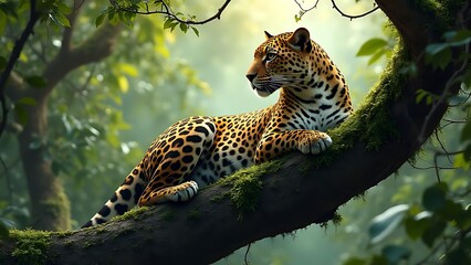 Majestic Leopard in Lush Rainforest