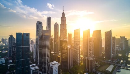 Fototapeta premium Sunrise cityscape panorama of modern skyscrapers