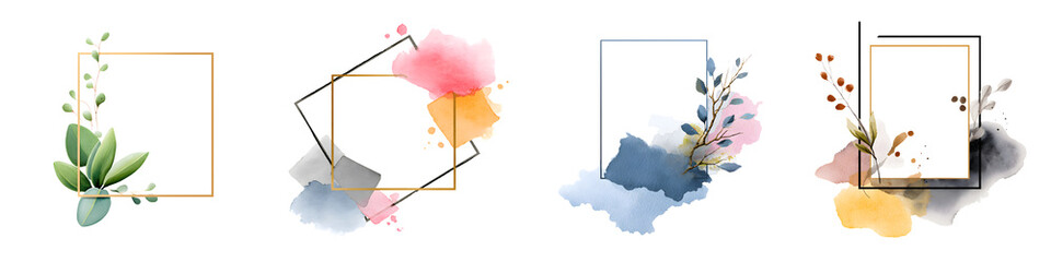 Abstract Watercolor Frames: Gold Accents and Floral Decor