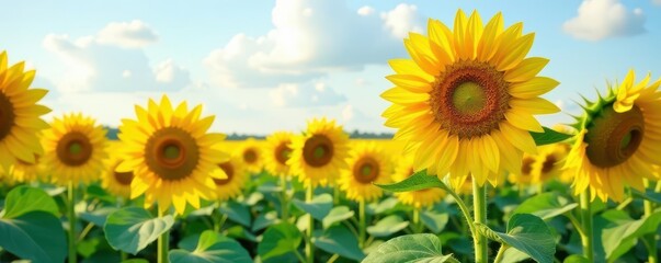 Obraz premium Towering sunflowers, massive heads, green stalks, sunflowers, bloom, stalks