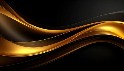 Luxurious 3D abstract background with dynamic flowing gold waves and shiny metallic ribbons on a deep black canvas. Elegant and modern wallpaper design for premium branding and marketing.