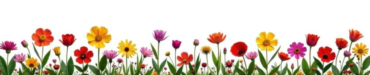 Obraz premium Vibrant wildflowers, diverse blooms, white backdrop, plant, floral