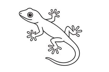 A gecko rendered in black and white vector format, drawn with thick black outlines to emphasize its agile form and climbing posture.

