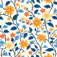 Floral seamless pattern, vector style simple color