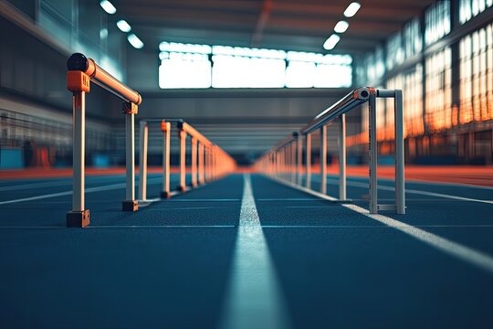 Indoor track, hurdles in perspective