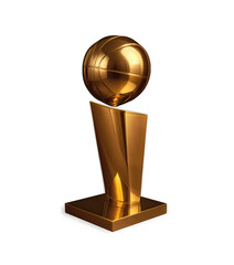 High-quality 3D render of the NBA championship trophy with iconic gold finish and basketball design, isolated on transparent background for sports visuals and basketball-themed graphics