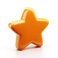Glossy Orange 3D Star Icon on White