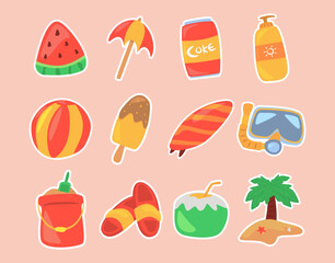 cute sticker collection set of holiday and beach theme 