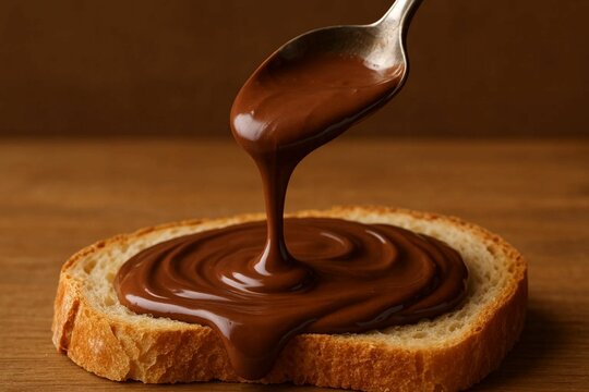 Chocolate spread, creamy hazelnut cocoa on bread, perfect for breakfast or World Chocolate Day celebrations.

