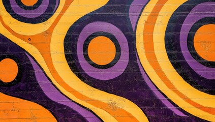 Fototapeta premium Abstract urban wall art swirls, orange purple, textured background, design element