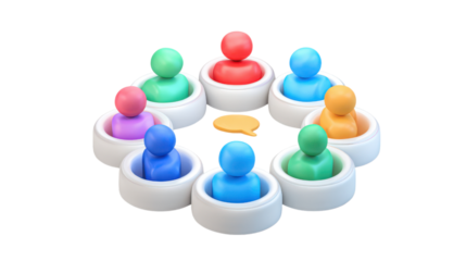 Colorful 3D People in a Circle Meeting on Transparent Background