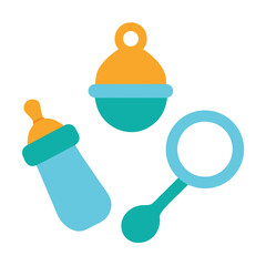 Fototapeta premium Flat Vector Baby Items Set Bottle Pacifier Rattle