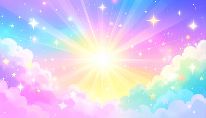 キラキラした光と幻想的な空のゆめかわいい背景