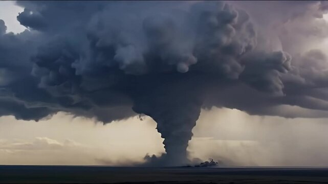 A powerful supercell thunderstorm generates a massive, dark, rotating wall cloud, a precursor to potential tornado formation.