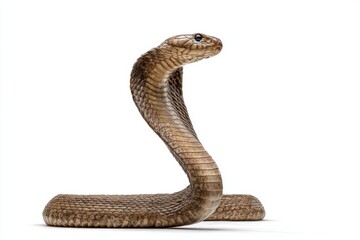 Fototapeta premium Elegant Brown Snake Curved in Striking Pose Against White Background